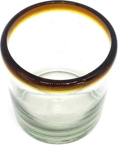 Amber Rim 8 oz DOF Rock Glasses (set of 6), Recycled Glass, Lead-free, Toxin-Free (DOF Rocks)