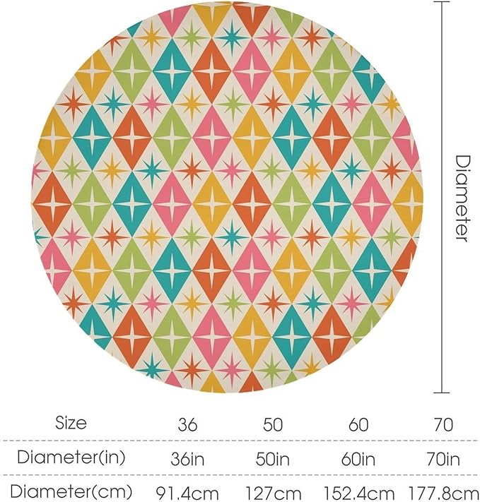 Abstract Geometric Round Tablecloth, Mid Century Retro Abstract Vintage Tablecloth for Home Party Dining Room Kitchen Decor 70Inch(178cm)