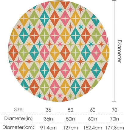 Abstract Geometric Round Tablecloth, Mid Century Retro Abstract Vintage Tablecloth for Home Party Dining Room Kitchen Decor 70Inch(178cm)