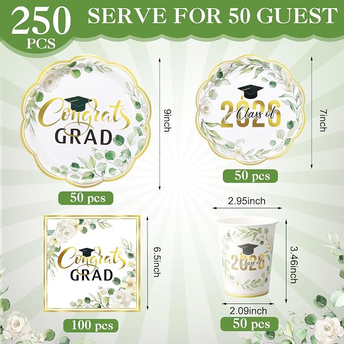 Pickmesh 250 Pcs Class of 2026 Graduation Party Supplies - Image 2