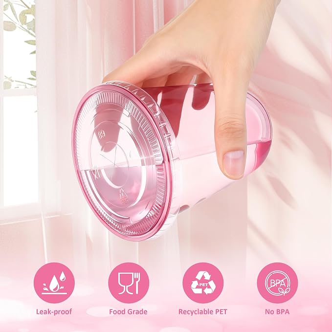 tchrules 100 Set 16oz Pink Round Bottom Plastic Cups - Image 4