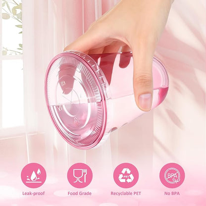 tchrules 100 Set 16oz Pink Round Bottom Plastic Cups - Image 4