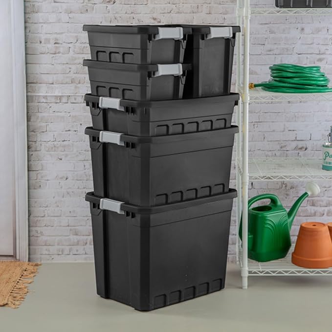 Sterilite 24-Pack Plastic Storage Bins with Lids, Stackable Containers, 7.5 Gallon, Black