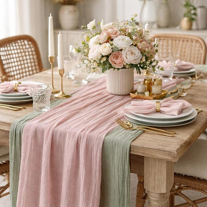 Cheesecloth Table Runner 10 Pack Sage Green and Dusty Pink, Boho Gauze Table by Avolander
