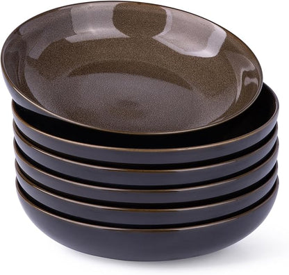 LERATIO 9.0" Ceramic Pasta Bowls Set of 6, 38oz Large Stoneware Bowls Set | by LeRatio
