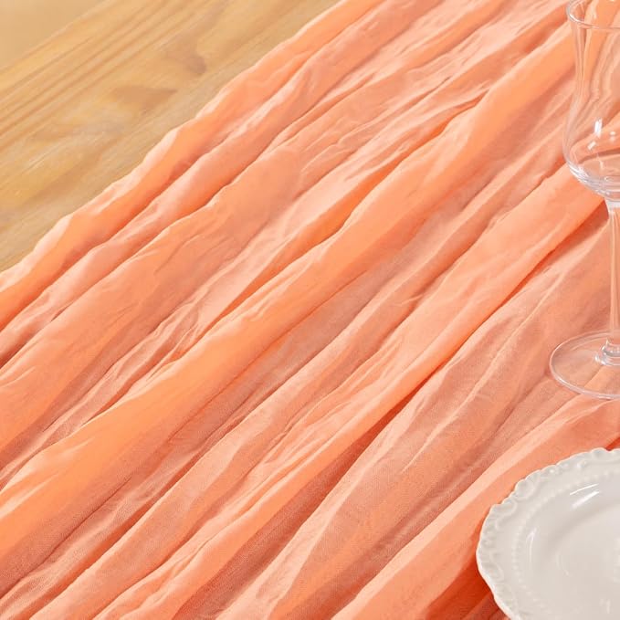 DeZerlor Peach Cheesecloth Table Runner 2 Pack Summer Table Runners Boho Gauze - Image 5