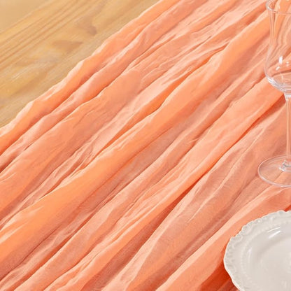 DeZerlor Peach Cheesecloth Table Runners 6 Pack Summer Boho Runners | 120Inches - Image 6