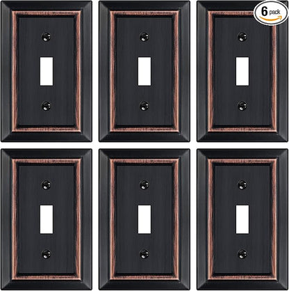 Oil Rubbed Bronze Light Switch Cover Plate, Decorative Metal Aged Bronze Switch Plates Outlet Cover, Light Switch Cover Plate, 1-Gang Wall Plates (Single Toggle, 6 Pack)
