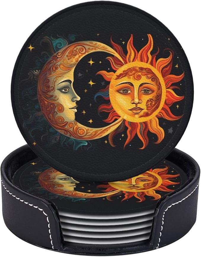 Sun Moon and Stars Leather Coasters Set of 6 - Image 2
