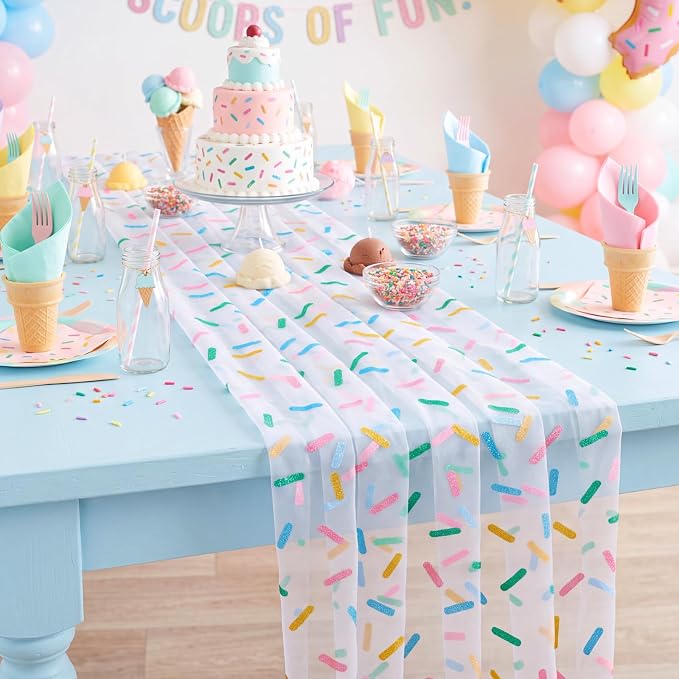 4 Pcs Sprinkles Table Runners 29 x 70 Inch Glitter Ice Cream Sprinkle Tulle - Image 4