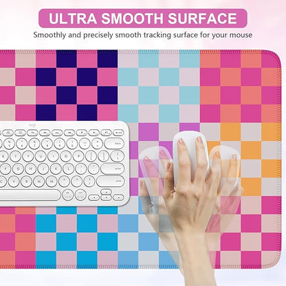 iCasso Desk Matt for Desktop, Cute Desk Pad Mat, XXL Large Mouse Pad, Anti-Slip Big Mousepad with Stitched Edges, Keyboard Pad Mouse Mat for Computer(Colour Checkered)