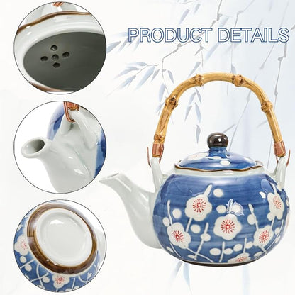 Japanese Tea Set, Ceramic Floral Tea Pot and 4 Pieces Cups | Traditional Bone - Image 3