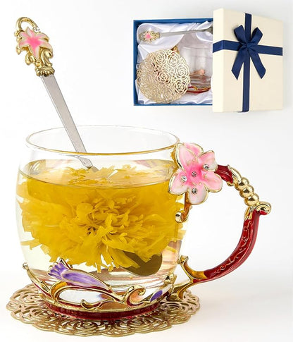 Flower Tea Cup, Lily flower Clear Glass Fancy Coffee Mug by Unknown