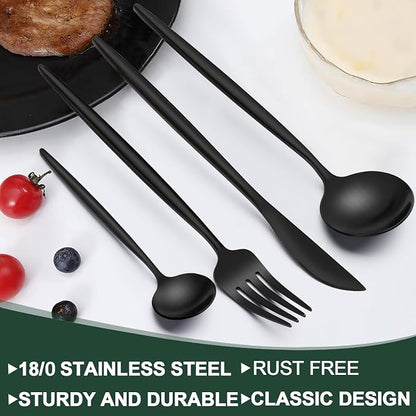 Matte Black Silverware Set 30 Piece, Wildone Stainless Steel Flatware Set - Image 4
