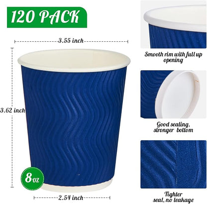 JollyPack Disposable Paper Coffee Cups, 8 oz, 120 Pack, Insulated Ripple Wall - Image 2