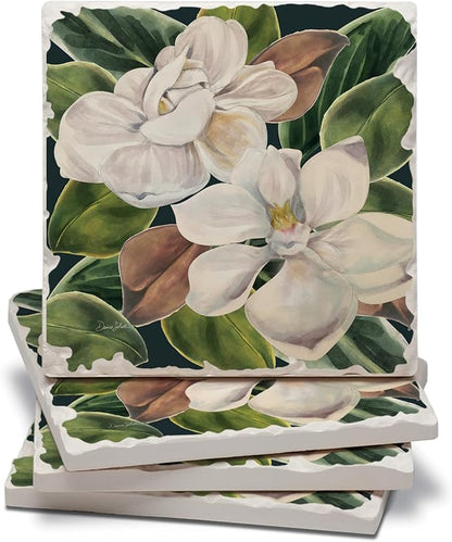 Thirstystone Magnolia Blossoms 4 Pack Tumbled Tile Stone Coasters | 4" Square by CounterArt