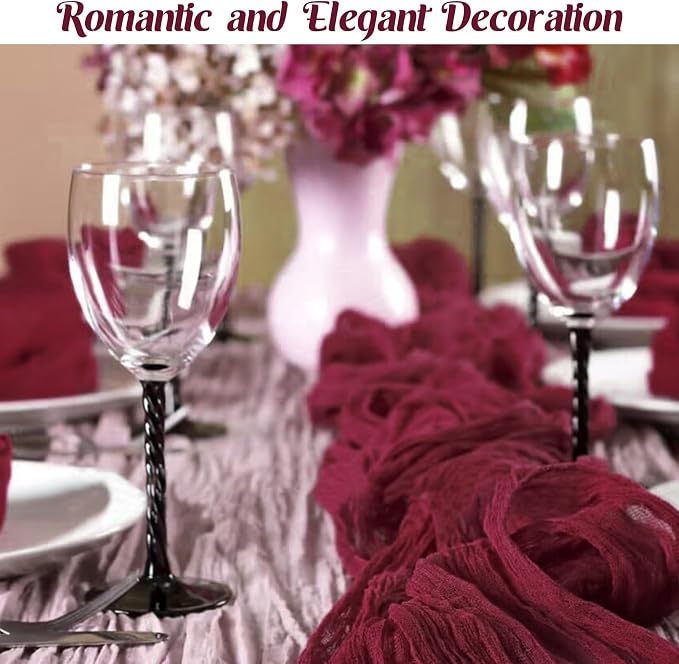 6 Pieces Burgundy 10FT Cheesecloth Table Runner Boho Gauze Fabric Table Runner - Image 6