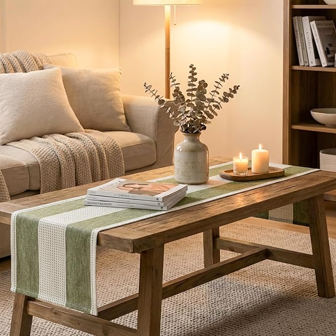 Artoid Mode Sage Green Farmhouse Rustic Table Runner, Seasonal Macrame Fabric - Image 5