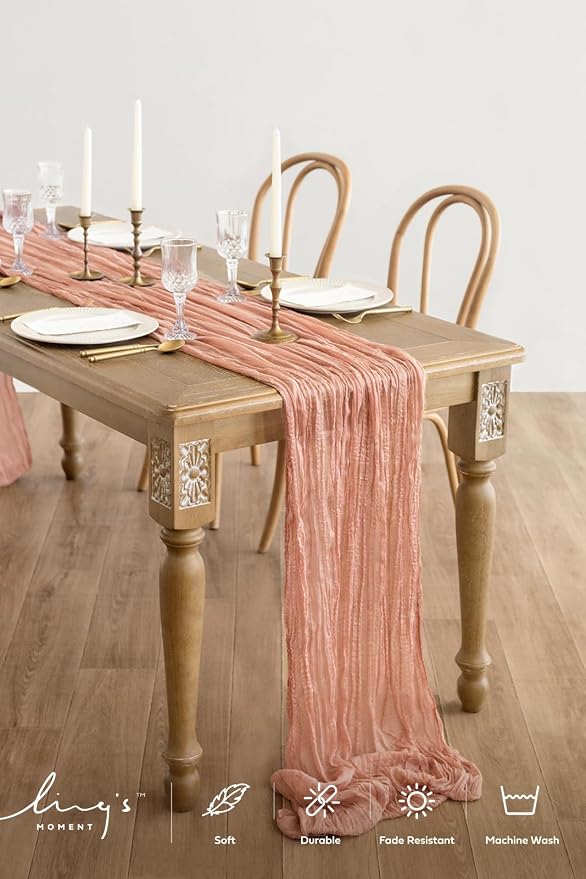 Ling's Moment 14Ft Sunset Terracotta Taupe Sheer Chiffon Table Runner | Silver - Image 2