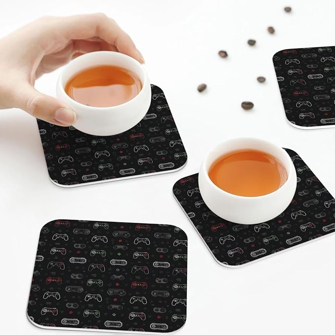 Retro Video Game for Leather Coasters Set of 4, Tabletop Protection Drink - Image 8