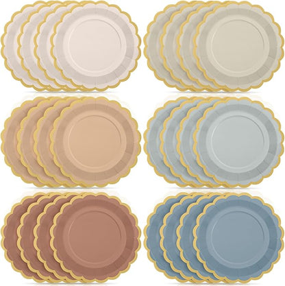 48 Pcs Morandi Color Paper Plates 9 Inch Pastel Scalloped Disposable Colored Boho Dinner Dessert Paper Plates for Birthday Wedding Bridal Party Supplies, 6 Colors