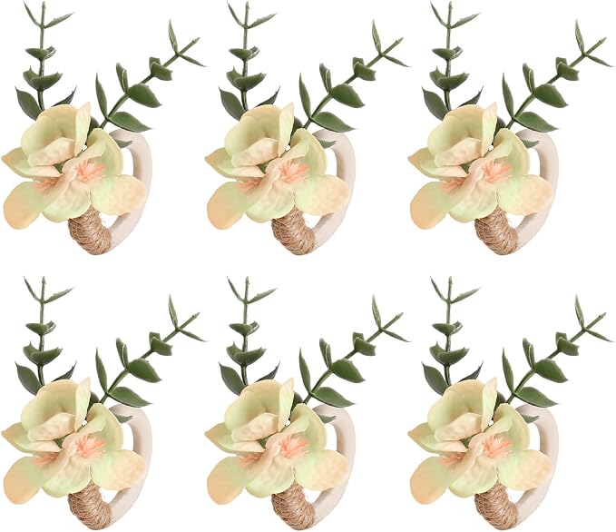 Handmade Floral Napkin Rings, Hydrangea & Eucalyptus Leaf Spring Decoration by Unknown