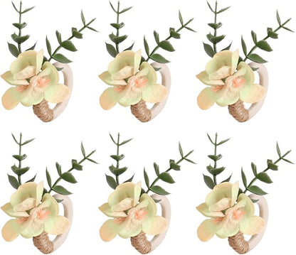 Handmade Floral Napkin Rings, Hydrangea & Eucalyptus Leaf Spring Decoration by Unknown