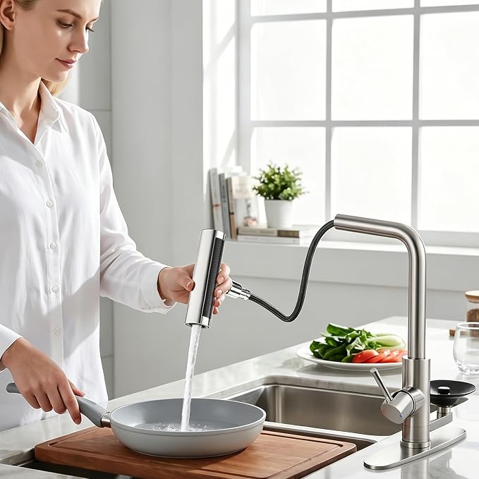 Waterfall Kitchen Faucet with Pull Down Sprayer & Glass Rinser | 4 Adjustable - Image 2