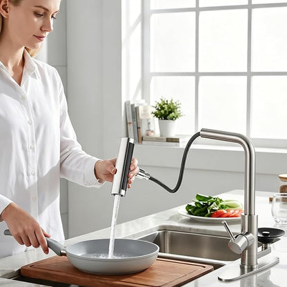 Waterfall Kitchen Faucet with Pull Down Sprayer & Glass Rinser | 4 Adjustable - Image 2