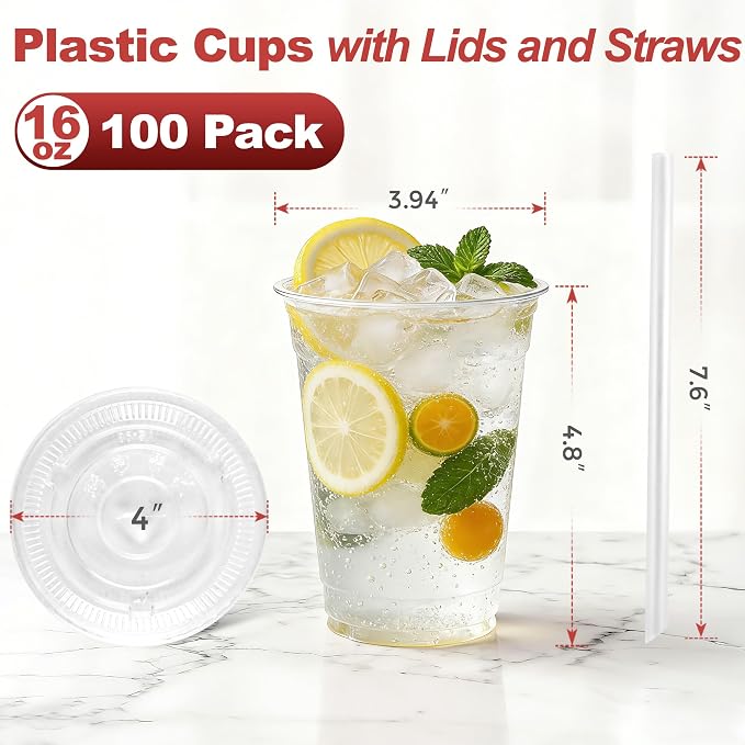 Ginkgo 100 Pack - 16 oz Clear Plastic Cups - Image 4