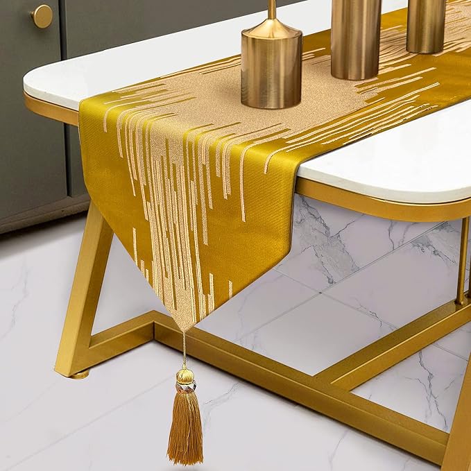 Luxury Gold Elegant Table Runner 98 Inches Long, Modern Abstract Geometry | by Fullony
