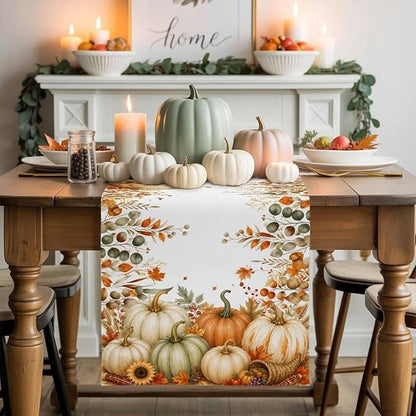 Fall Pumpkins Table Runners 72 Inches Long, Thanksgiving Maple Leaf Cotton - Image 2