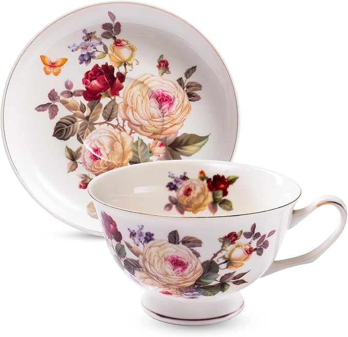 Tea Cups and Saucers, 10 OZ Bone Vintage Porcelain Coffee Cup by Unknown