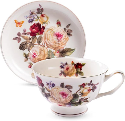 Tea Cups and Saucers, 10 OZ Bone Vintage Porcelain Coffee Cup by Unknown