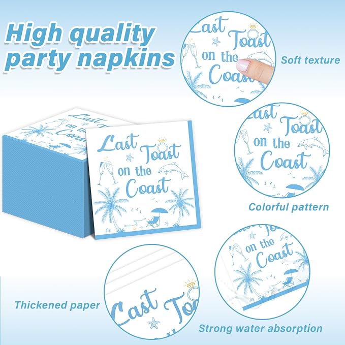 96Pcs Last Toast on the Coast Party Supplies Coastal Bachelorette Paper Plates - Image 4