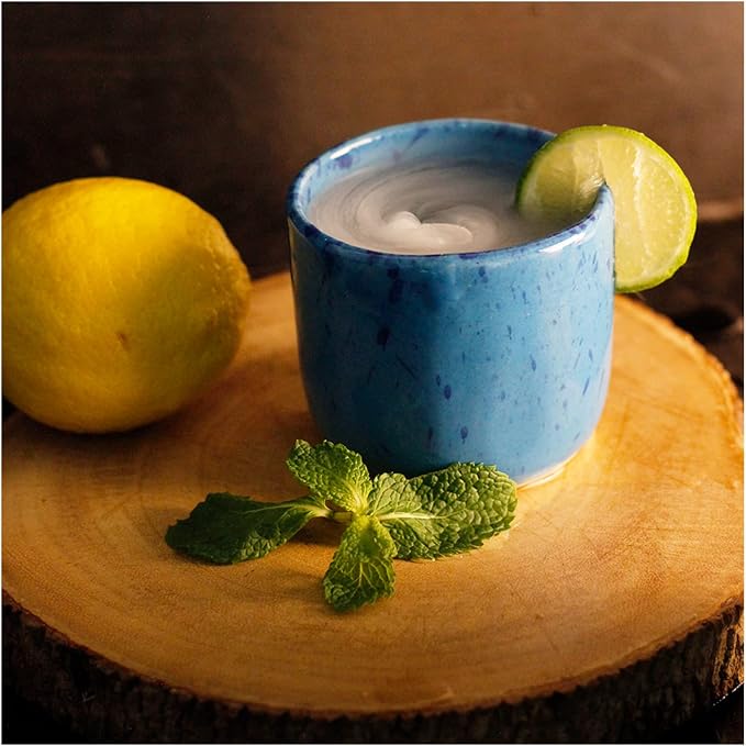 roro 8 oz Coral Blue Ceramic Sipper Cups – Set of 2 Artisan Speckled Stoneware - Image 5