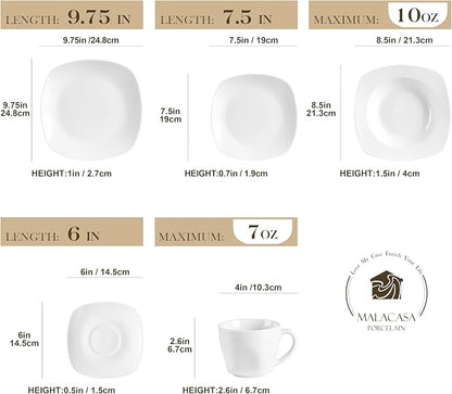 MALACASA 30 Piece Porcelain Dinnerware Set, Square Ceramic Dishware Sets - Image 2