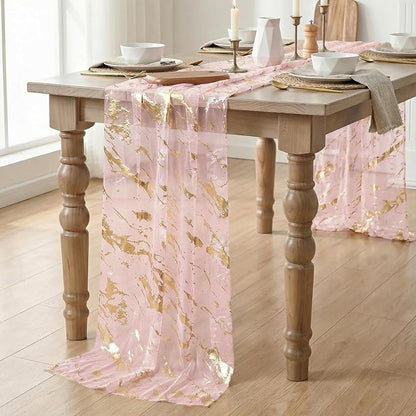 Artoid Mode Marble Pattern Pink Gauze Table Runner 10FT, Glitter Metallic Foil - Image 3