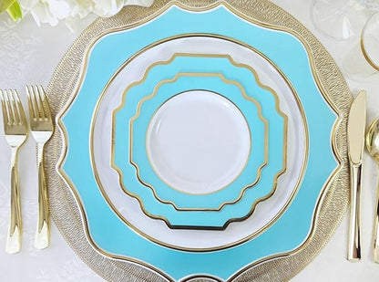 " OCCASIONS " 80 Plates Pack,(40 Guests) Heavyweight Premium Wedding Party Disposable Plastic Plates Set -40 x 10.5'' Dinner + 40 x 8'' Salad/Dessert (Imperial Aqua & Silver)