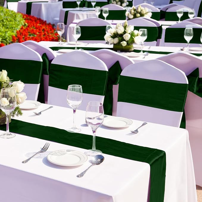 Aneco 12 Pack Satin Table Runner 12 x 108 Inch Forest Green Long Wedding Satin - Image 5