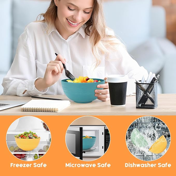 12 PCS Unbreakable Cereal Bowls Set, 26 Oz Wheat Straw Bowl Sets, Microwave & - Image 6
