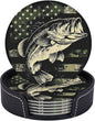 6 Pack Camouflage American Flag Bass Fish Leather Coasters by GTEVUTS