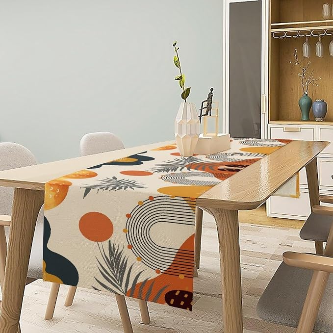 YCness Boho Leaf Table Runner, Mid Century Modern Minimalism Palm Tropical Leaf - Image 3