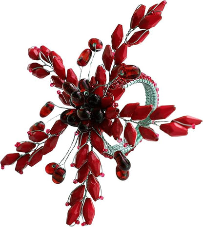 Napkin Rings Set of 12 for Dining Table Decoration Parties Everyday Metal Napkin Holder Leaf Red (Pack of 12)
