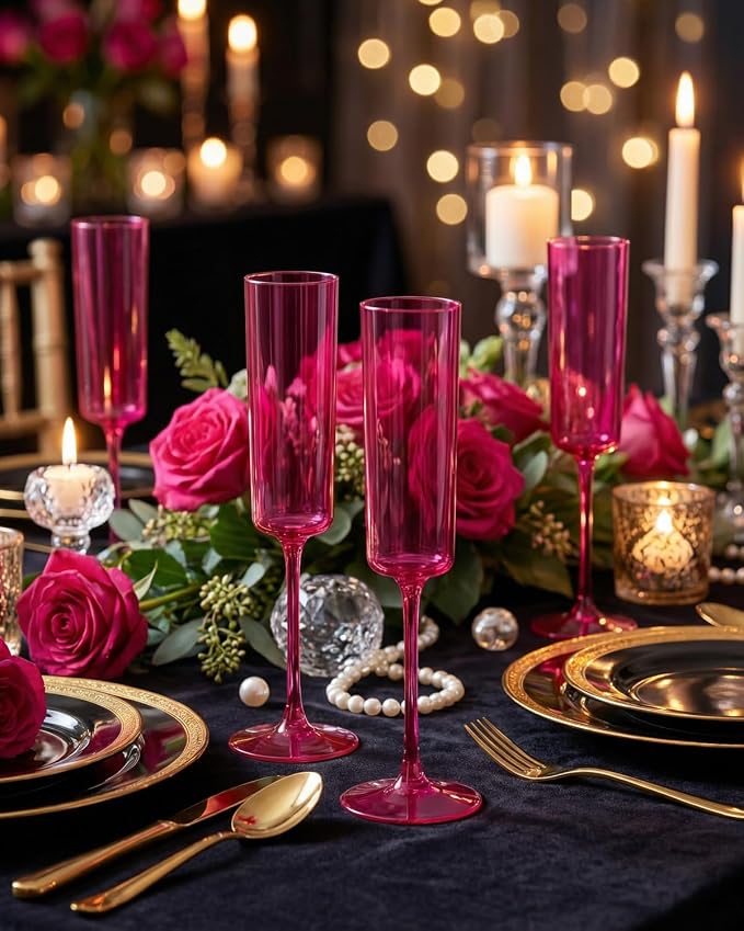 Ciaell 24 Pack Hot Pink Plastic Champagne Flutes - Image 8