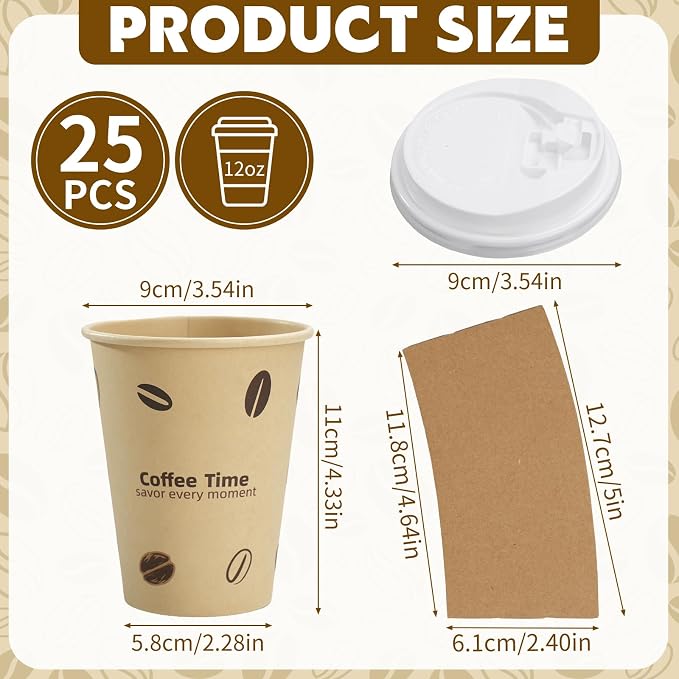 25 Pack 12 oz Disposable Cups Paper Coffee Cups - Image 2