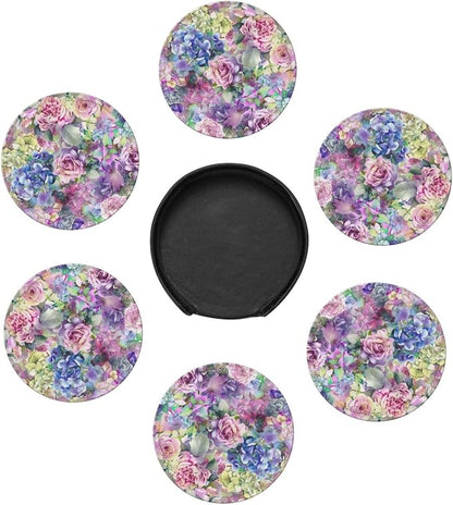 Watercolor Rose Flowers Leather Coasters Set of 6 - Image 7