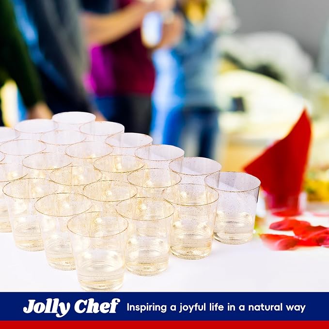 JOLLY CHEF 100 Pack 14 oz Gold Disposable Gold Glitter Plastic Cups Party Cups - Image 6