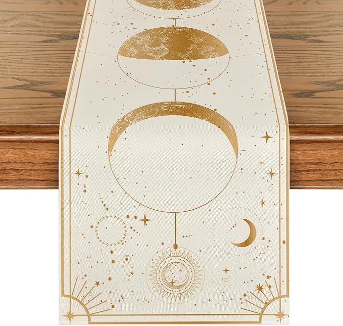 Artoid Mode Beige Astrology Moon Magic Art Table Runner, Seasonal Mystical by ArtoidMode