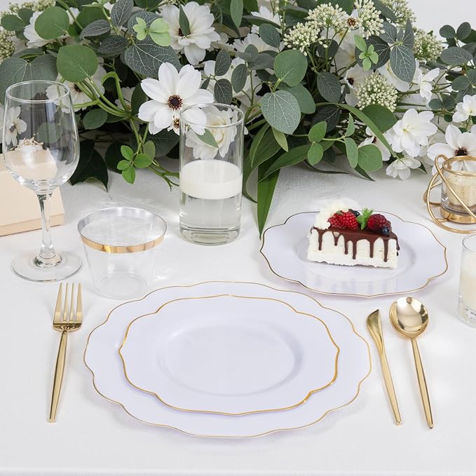 bUCLA 180PCS White and Gold Plastic Plates Disposable - Image 3